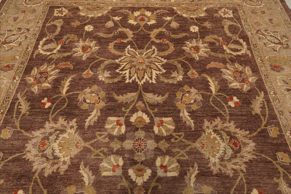 9x12 Brown, Tan, Sage Color Hand Knotted Chobi Peshawar 100% Wool Traditional Oriental Rug