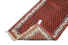 Runner Orange, Ivory, Celadon Color Hand Knotted  Wool Traditional Oriental Rug