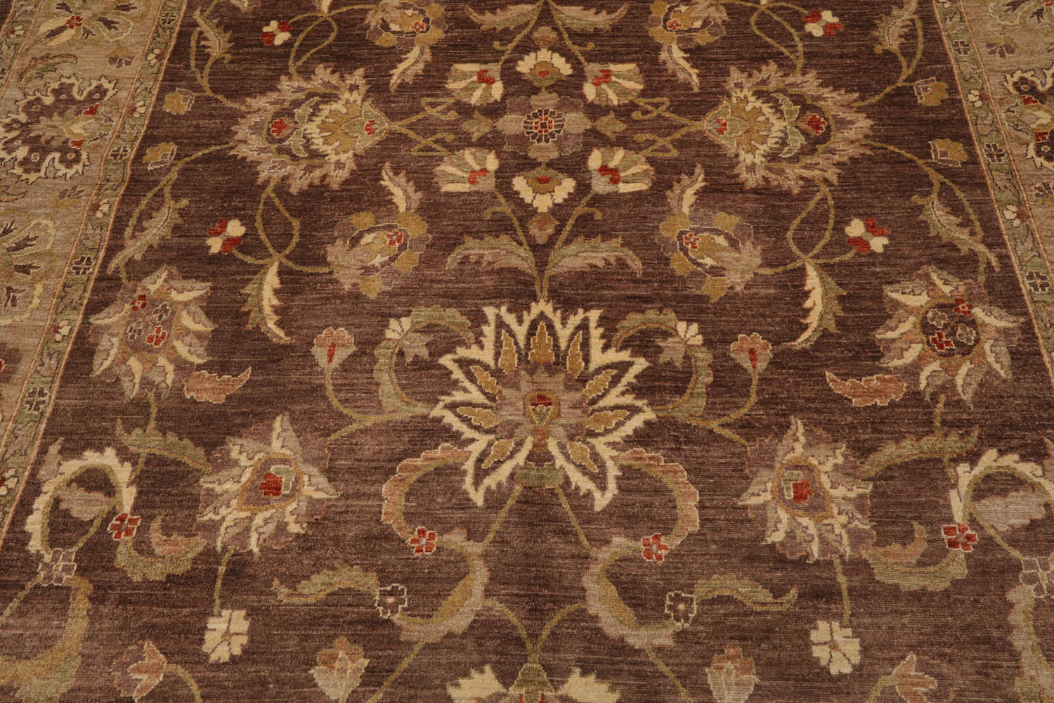 9x12 Brown, Tan, Sage Color Hand Knotted Chobi Peshawar 100% Wool Traditional Oriental Rug