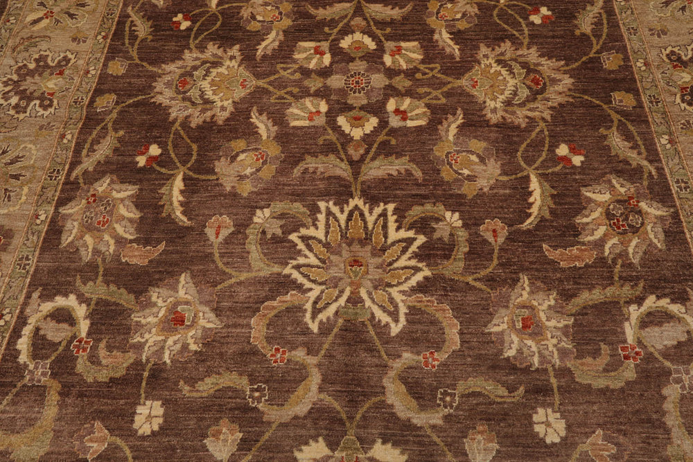 9x12 Brown, Tan, Sage Color Hand Knotted Chobi Peshawar 100% Wool Traditional Oriental Rug