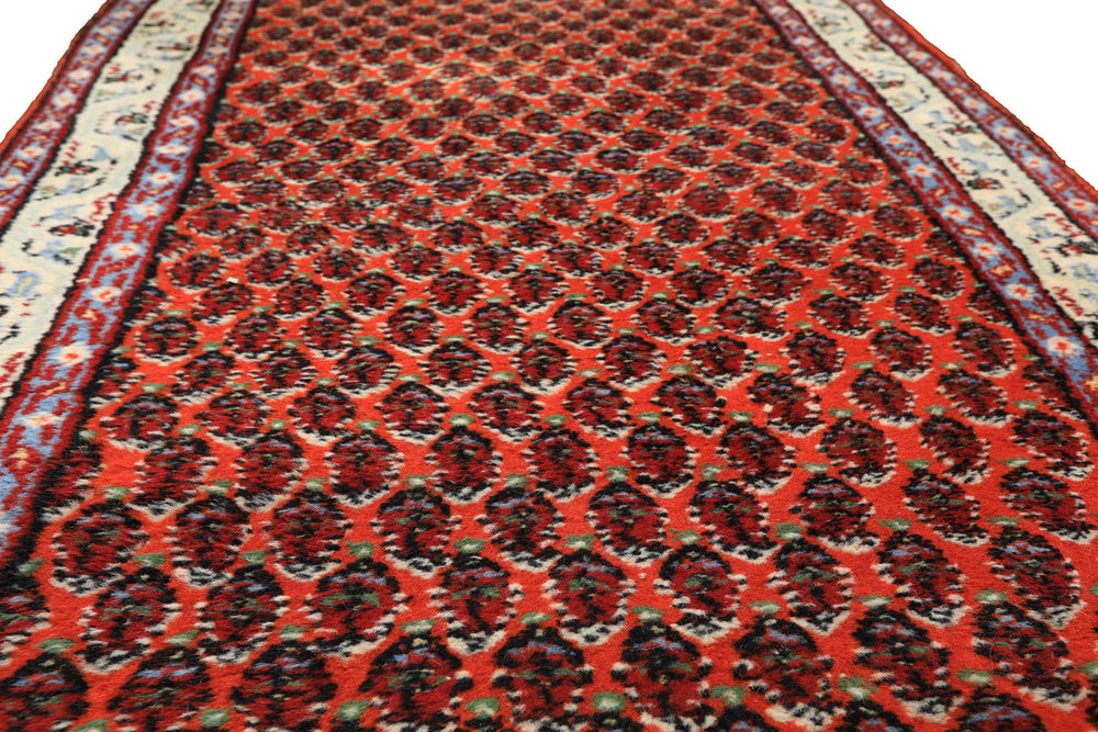 Runner Orange, Ivory, Celadon Color Hand Knotted  Wool Traditional Oriental Rug