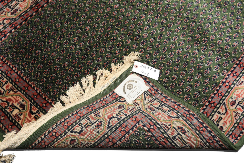 4x6 Green, Ivory, Blue Color Hand Knotted  Wool Traditional Oriental Rug