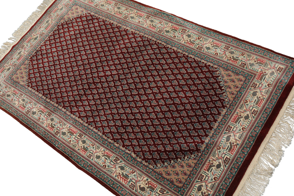 3x5 Maroon, Ivory, Aqua Color Hand Knotted  Wool Traditional Oriental Rug