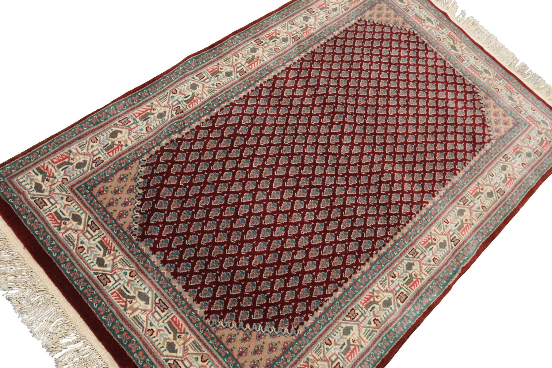 3x5 Maroon, Ivory, Aqua Color Hand Knotted  Wool Traditional Oriental Rug