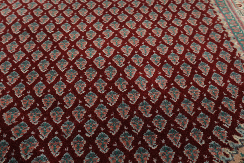 3x5 Maroon, Ivory, Aqua Color Hand Knotted  Wool Traditional Oriental Rug