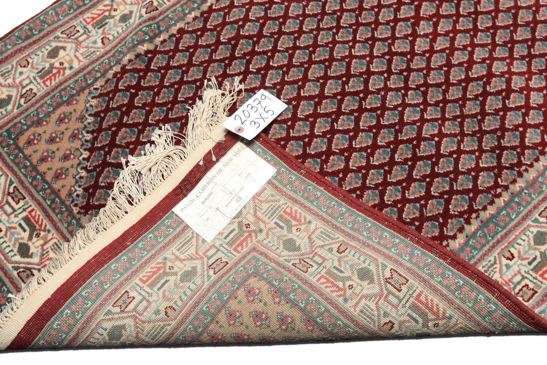 3x5 Maroon, Ivory, Aqua Color Hand Knotted  Wool Traditional Oriental Rug