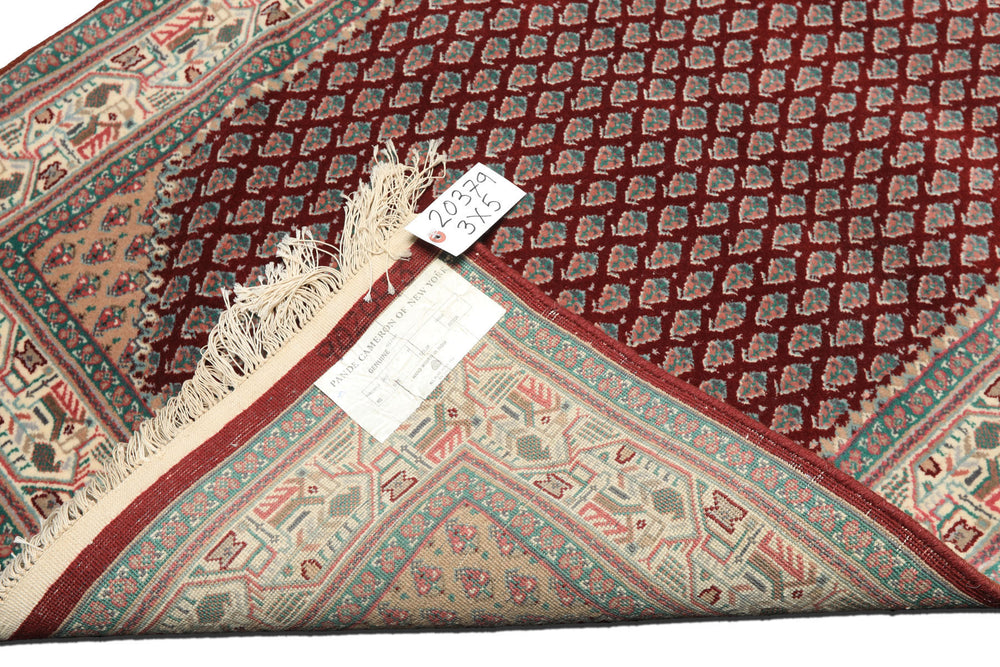 3x5 Maroon, Ivory, Aqua Color Hand Knotted  Wool Traditional Oriental Rug
