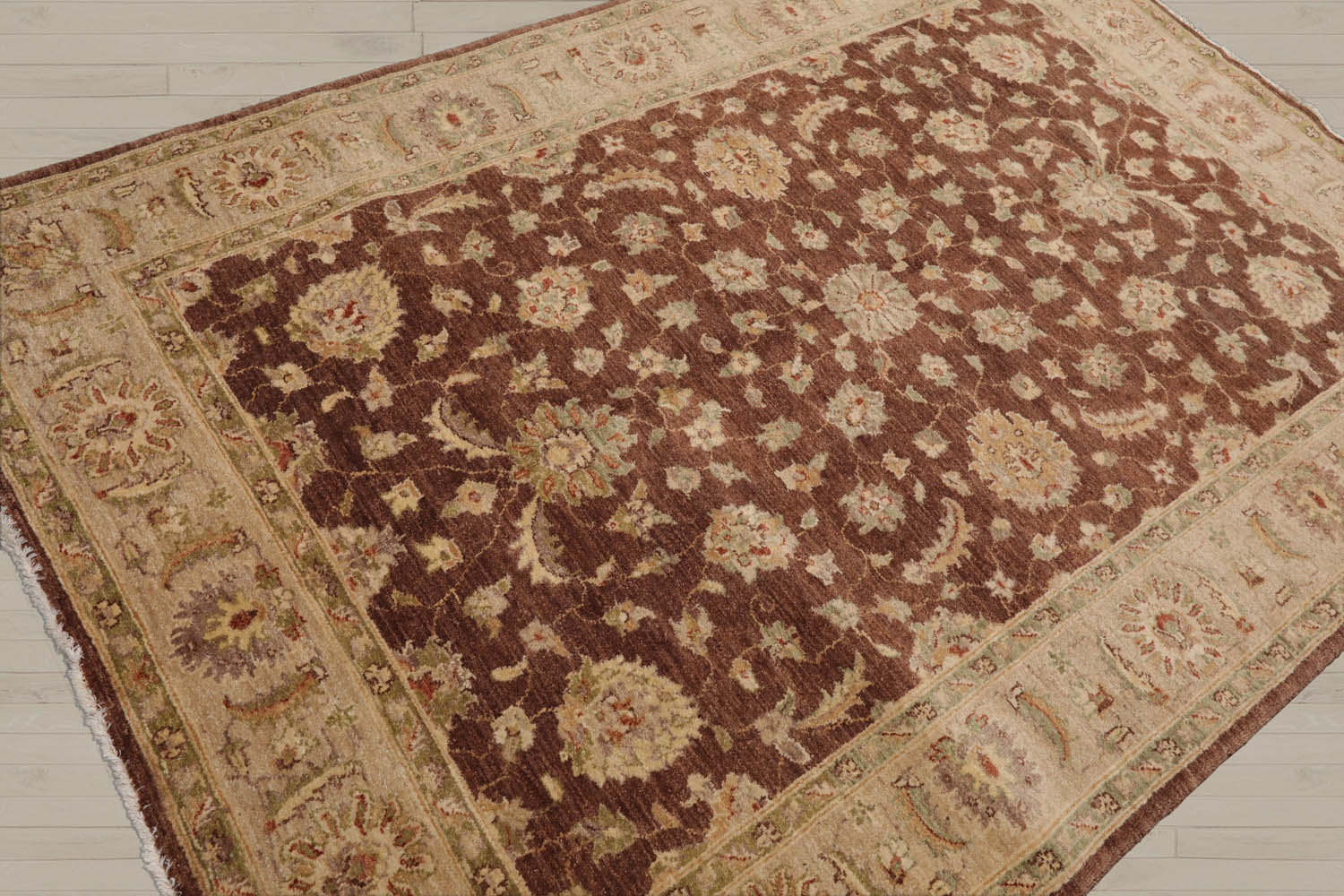 5x8 Brown, Beige, Tan Color Hand Knotted Chobi Peshawar 100% Wool Traditional Oriental Rug