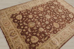 5x8 Brown, Beige, Tan Color Hand Knotted Chobi Peshawar 100% Wool Traditional Oriental Rug