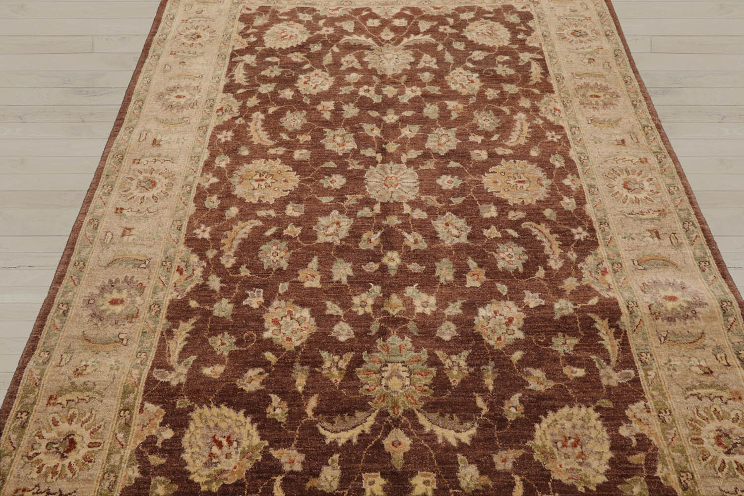 5x8 Brown, Beige, Tan Color Hand Knotted Chobi Peshawar 100% Wool Traditional Oriental Rug