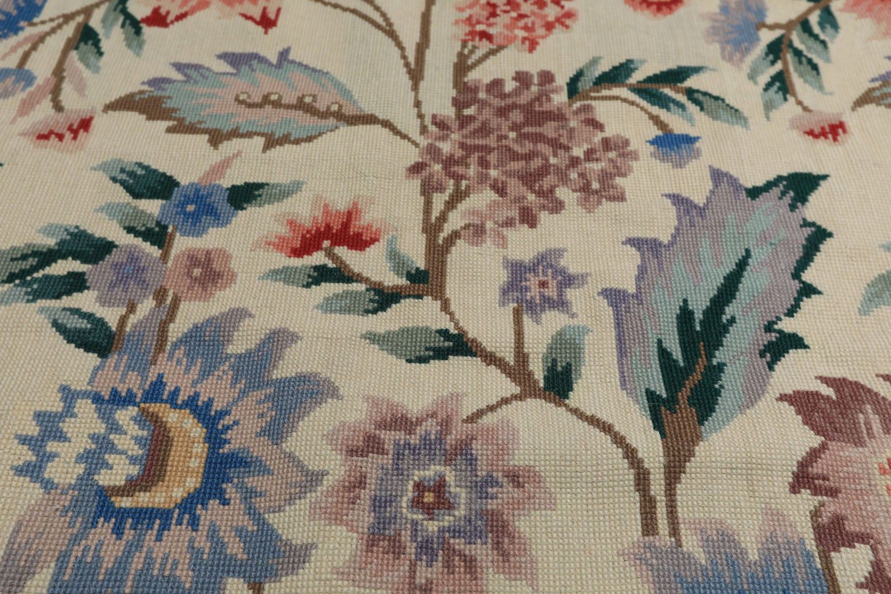 4x6 Ivory, Blush, Blue Color Hand Knotted French Aubusson Needlepoint Wool Traditional Oriental Rug