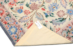 4x6 Ivory, Blush, Blue Color Hand Knotted French Aubusson Needlepoint Wool Traditional Oriental Rug