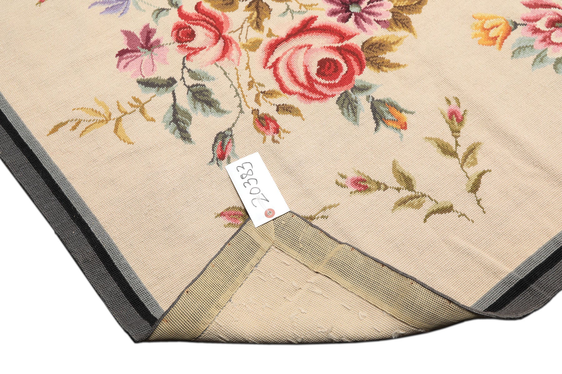 4x6 Ivory, Gray, Black Color Hand Knotted French Aubusson Needlepoint Wool Traditional Oriental Rug