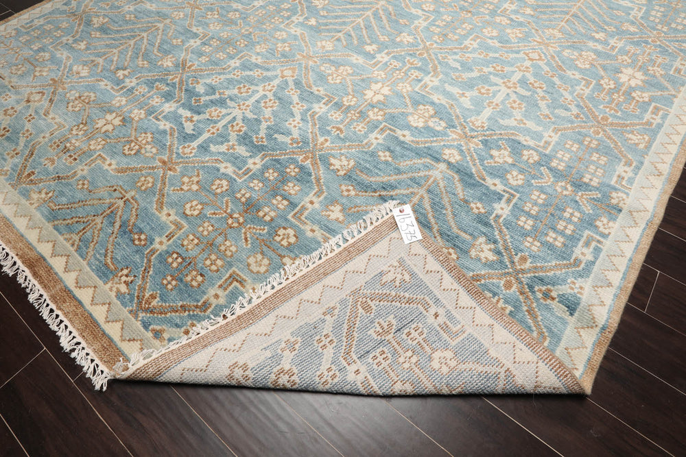 Multi Size Aqua Beige Gray Color Hand Knotted Oushak Wool Transitional Oriental Rug
