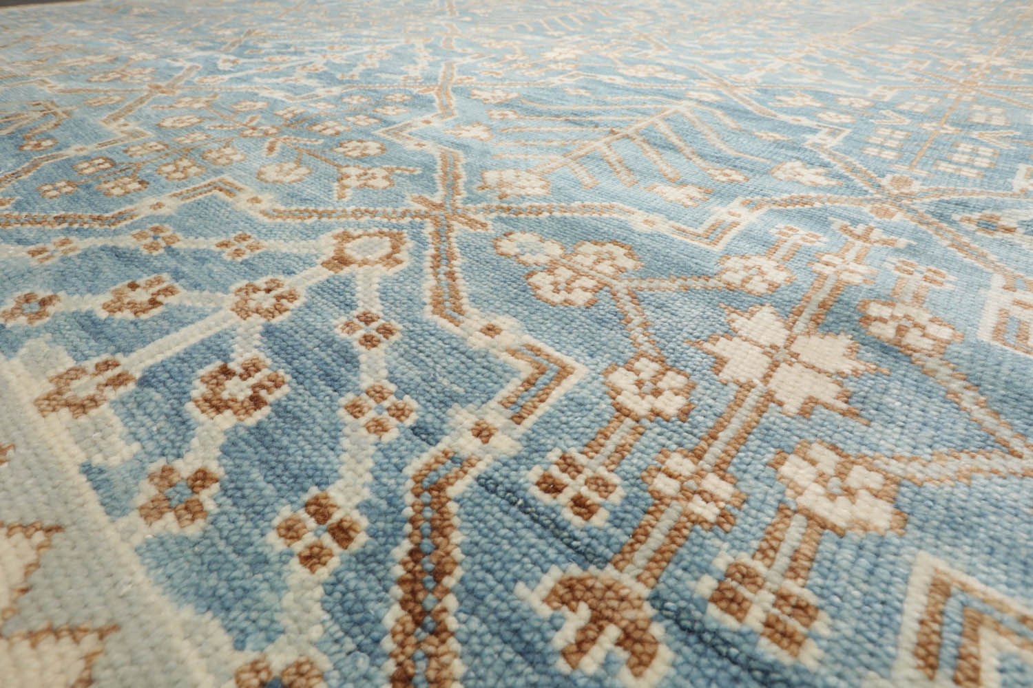 Multi Size Aqua Beige Gray Color Hand Knotted Oushak Wool Transitional Oriental Rug