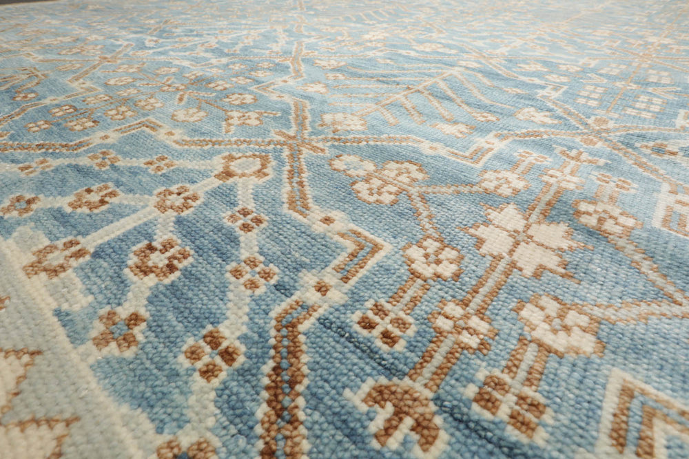 Multi Size Aqua Beige Gray Color Hand Knotted Oushak Wool Transitional Oriental Rug