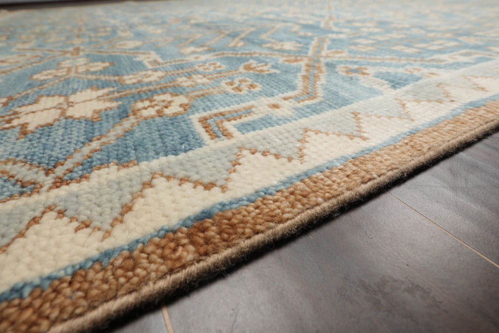 Multi Size Aqua Beige Gray Color Hand Knotted Oushak Wool Transitional Oriental Rug