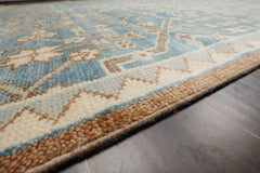 Multi Size Aqua Beige Gray Color Hand Knotted Oushak Wool Transitional Oriental Rug