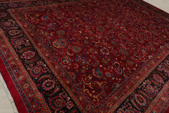 Palace Burgundy, Midnight Blue, Burnt Orange Color Hand Knotted Mashad 100% Wool Traditional Oriental Rug
