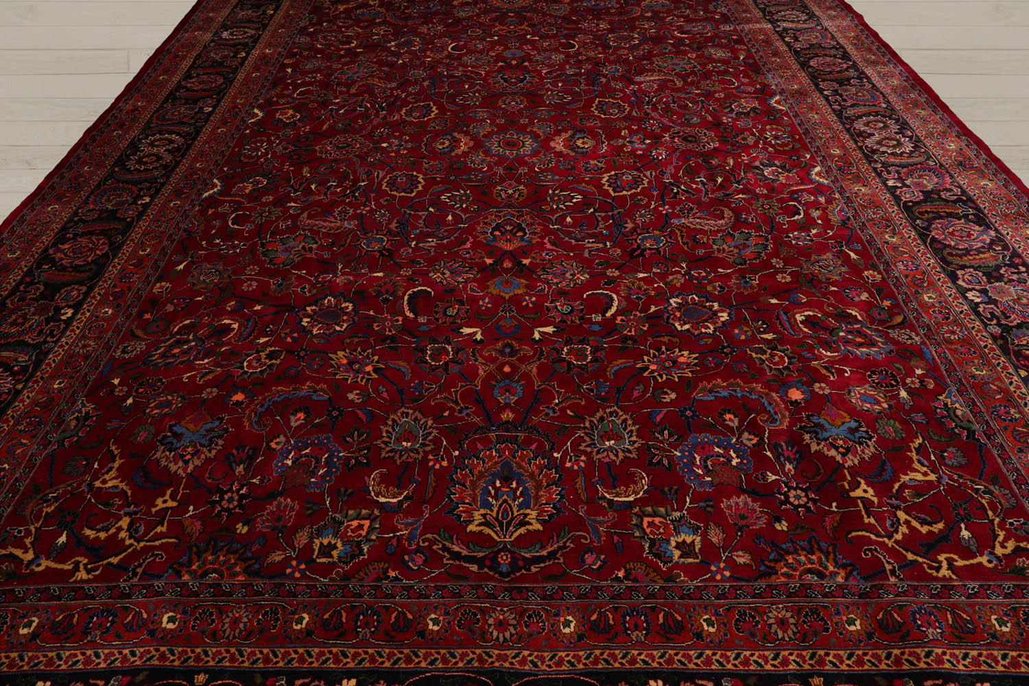 Palace Burgundy, Midnight Blue, Burnt Orange Color Hand Knotted Mashad 100% Wool Traditional Oriental Rug