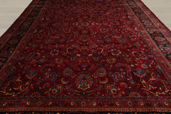 Palace Burgundy, Midnight Blue, Burnt Orange Color Hand Knotted Mashad 100% Wool Traditional Oriental Rug