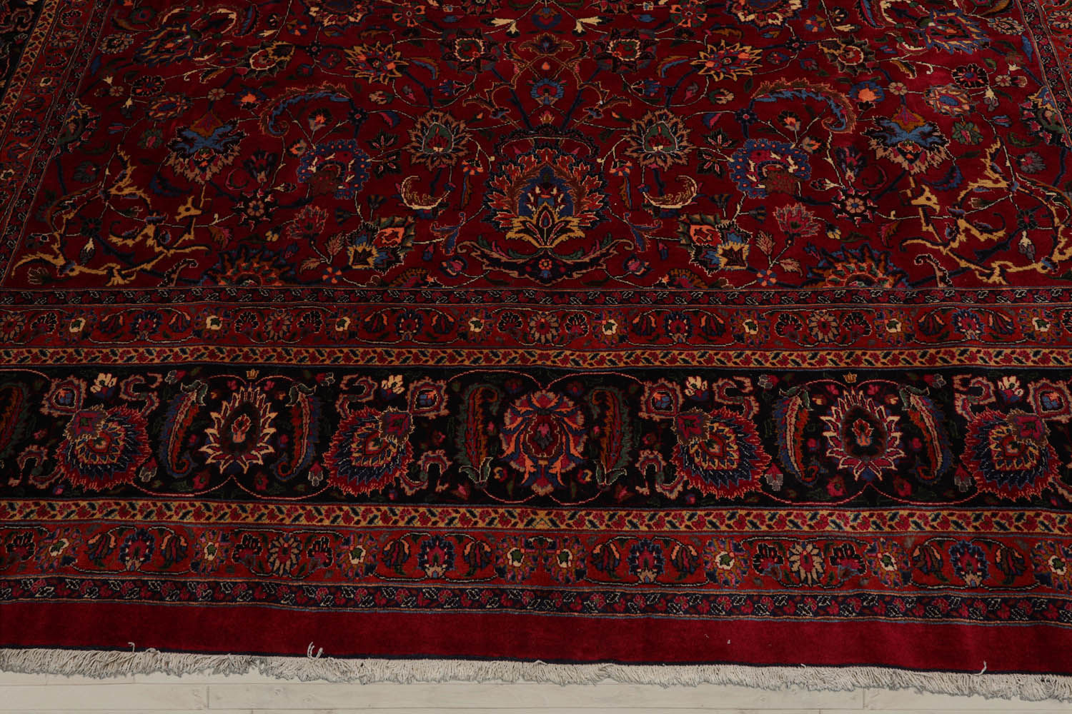 Palace Burgundy, Midnight Blue, Burnt Orange Color Hand Knotted Mashad 100% Wool Traditional Oriental Rug