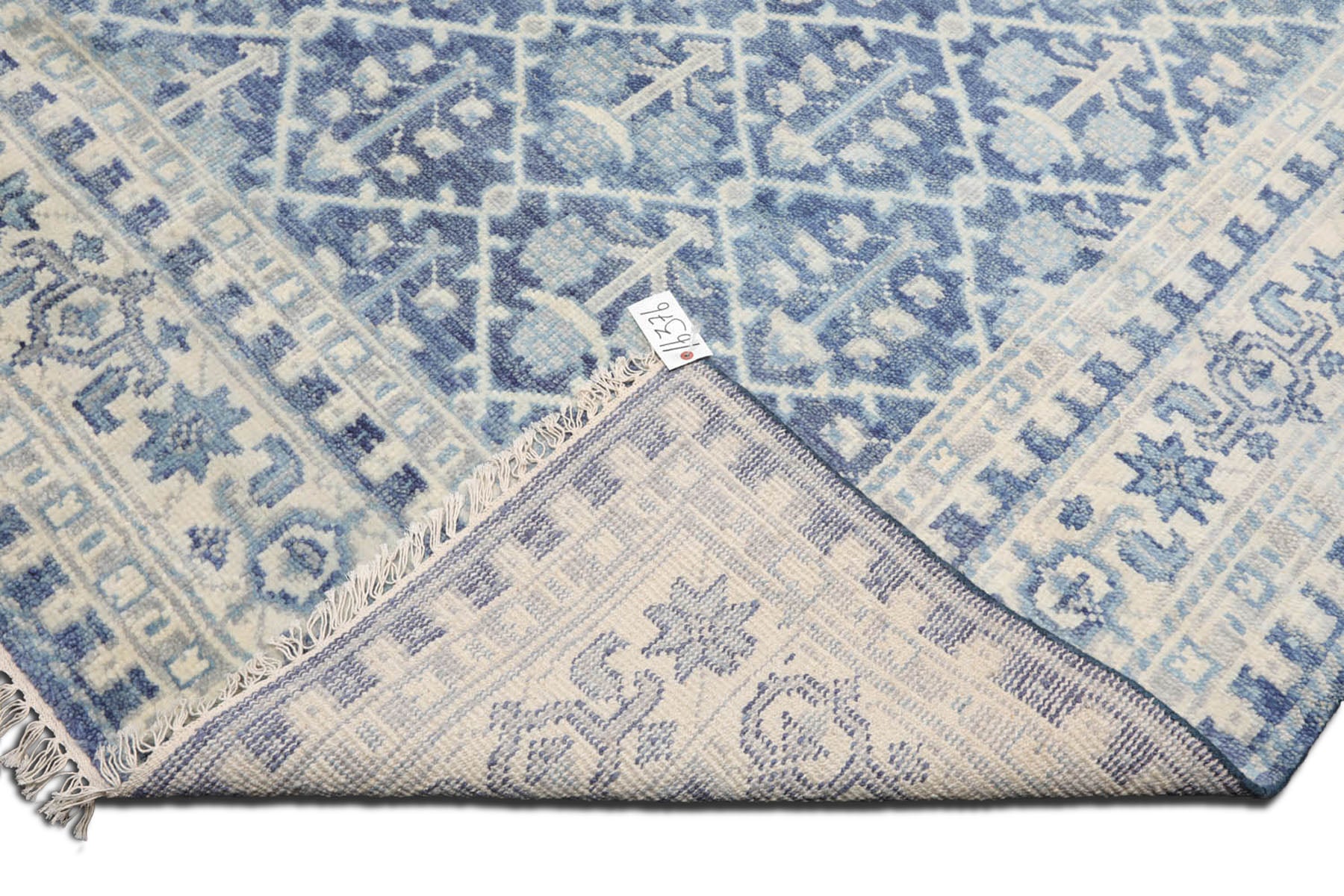 Knotted Rug Blue Gold Hand Knotted Multi Size Wool Oushak Transitional Rugs