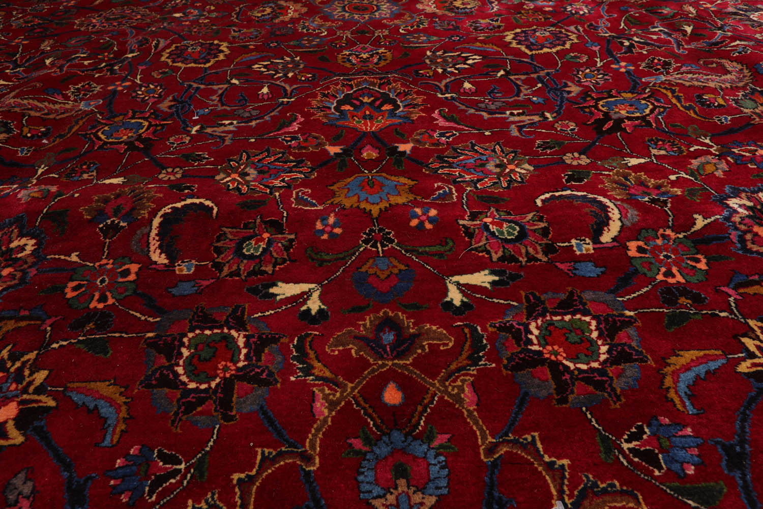 Palace Burgundy, Midnight Blue, Burnt Orange Color Hand Knotted Mashad 100% Wool Traditional Oriental Rug
