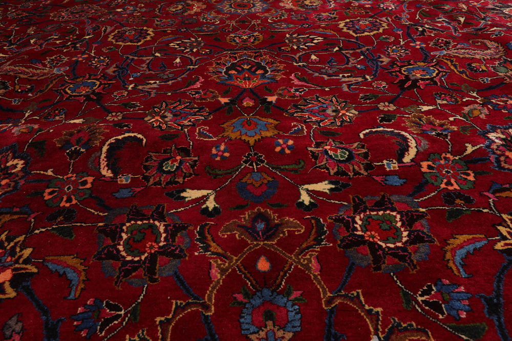 Palace Burgundy, Midnight Blue, Burnt Orange Color Hand Knotted Mashad 100% Wool Traditional Oriental Rug