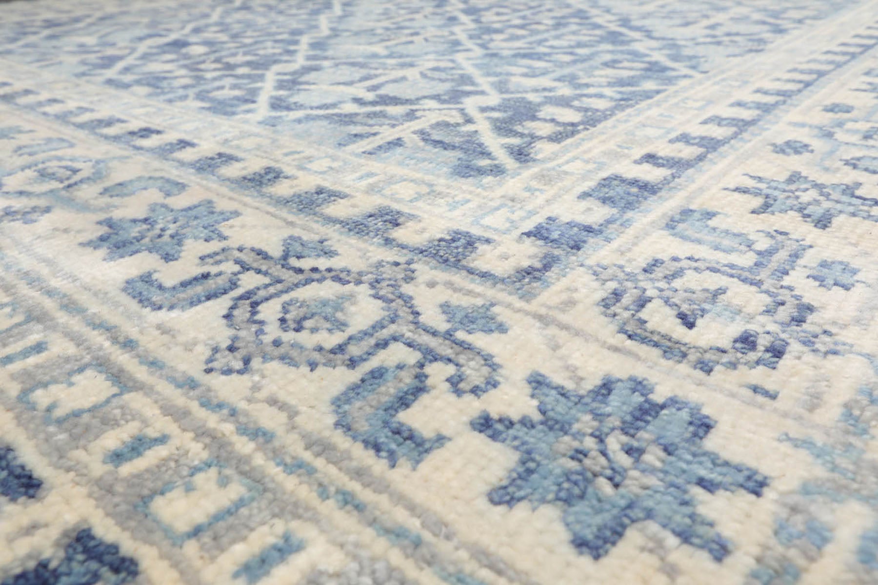 Knotted Rug Blue Gold Hand Knotted Multi Size Wool Oushak Transitional Rugs