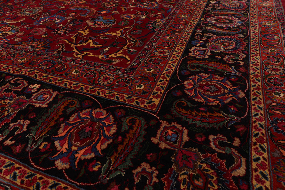 Palace Burgundy, Midnight Blue, Burnt Orange Color Hand Knotted Mashad 100% Wool Traditional Oriental Rug