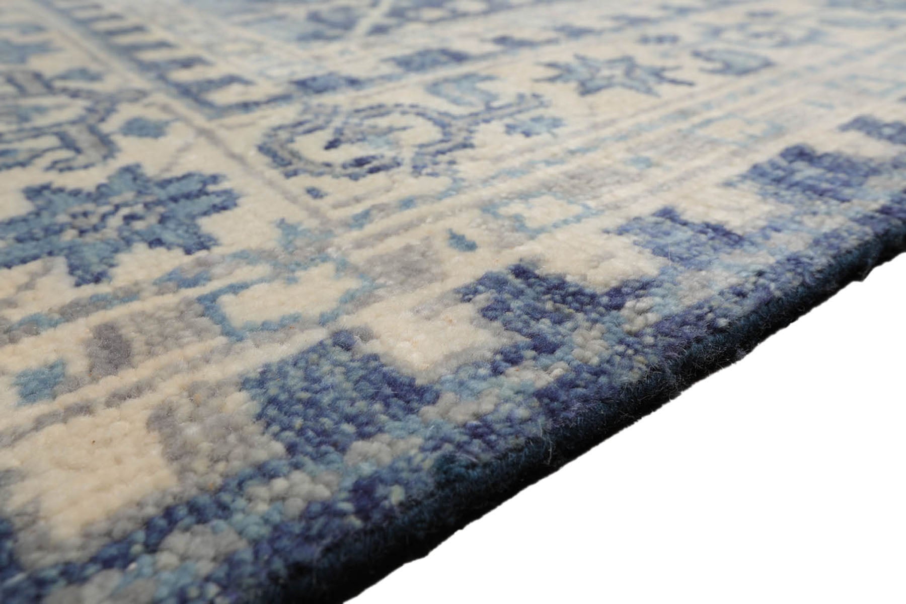 Knotted Rug Blue Gold Hand Knotted Multi Size Wool Oushak Transitional Rugs