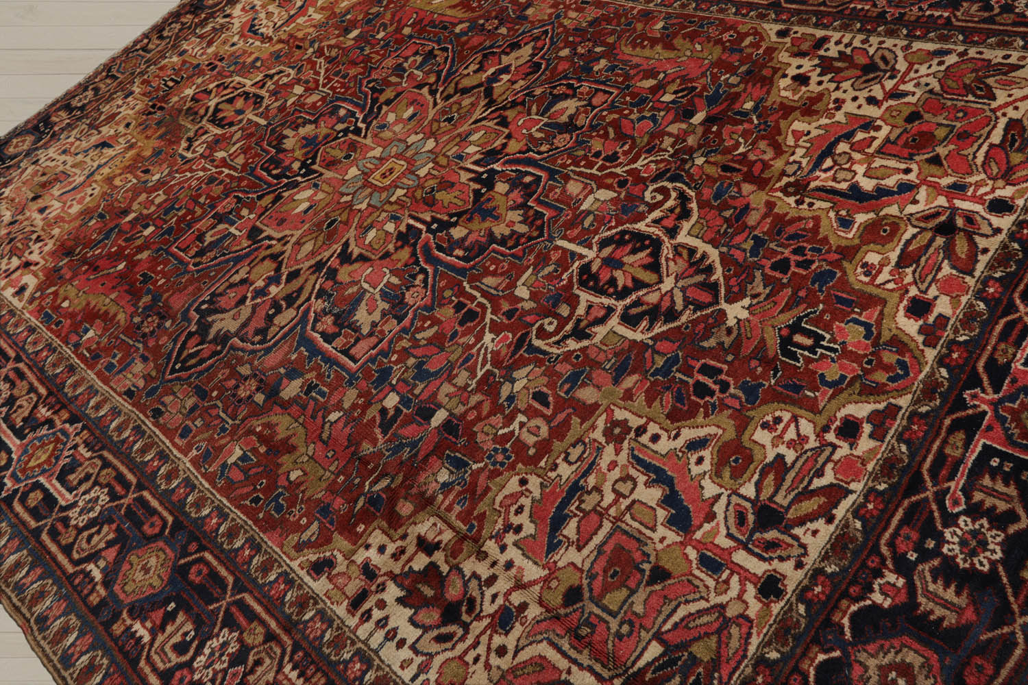 8x11 Rust, Midnight Blue, Rose Color Hand Knotted Heriz 100% Wool Traditional Oriental Rug