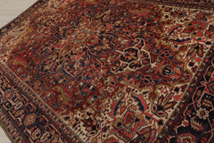 8x11 Rust, Midnight Blue, Rose Color Hand Knotted Heriz 100% Wool Traditional Oriental Rug