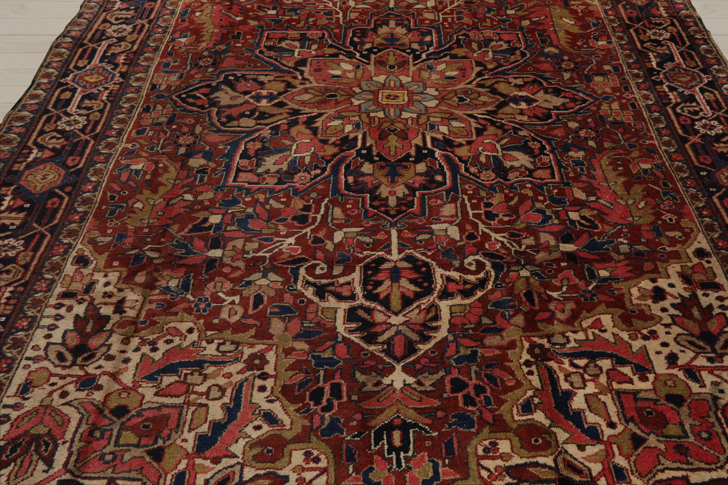 8x11 Rust, Midnight Blue, Rose Color Hand Knotted Heriz 100% Wool Traditional Oriental Rug