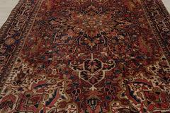 8x11 Rust, Midnight Blue, Rose Color Hand Knotted Heriz 100% Wool Traditional Oriental Rug
