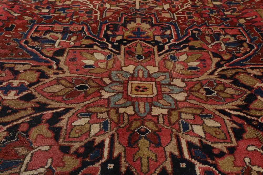8x11 Rust, Midnight Blue, Rose Color Hand Knotted Heriz 100% Wool Traditional Oriental Rug