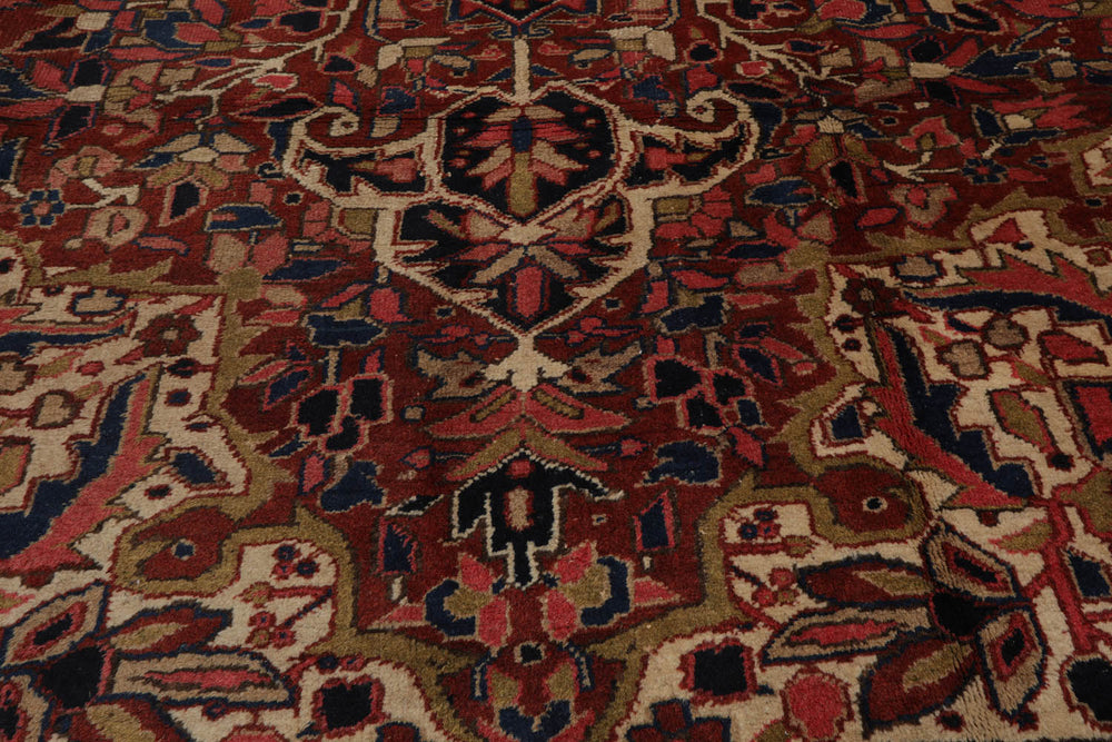 8x11 Rust, Midnight Blue, Rose Color Hand Knotted Heriz 100% Wool Traditional Oriental Rug