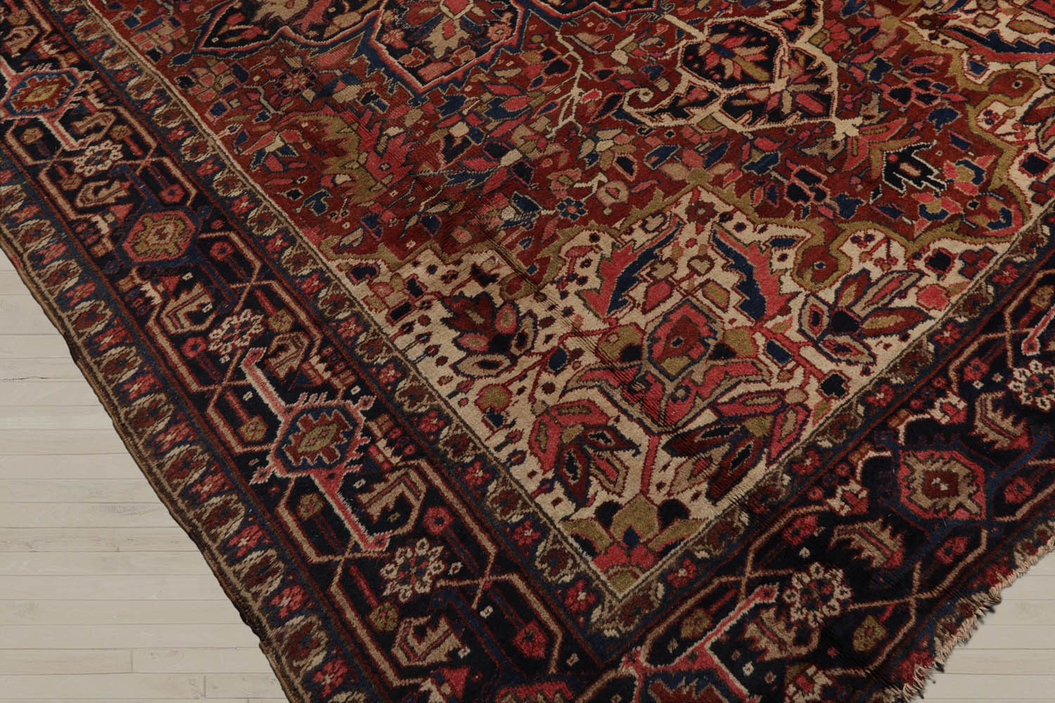 8x11 Rust, Midnight Blue, Rose Color Hand Knotted Heriz 100% Wool Traditional Oriental Rug