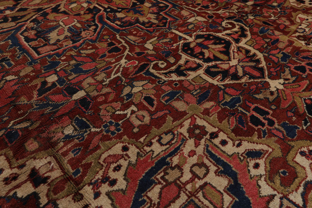 8x11 Rust, Midnight Blue, Rose Color Hand Knotted Heriz 100% Wool Traditional Oriental Rug