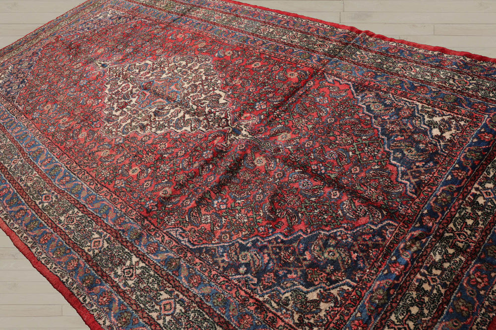7x11 Red, Ivory, Blue Color Hand Knotted Tabriz 100% Wool Traditional Oriental Rug
