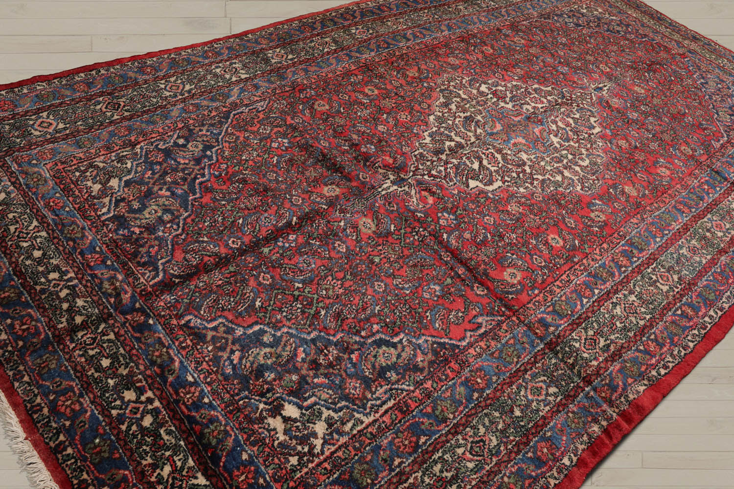 7x11 Red, Ivory, Blue Color Hand Knotted Tabriz 100% Wool Traditional Oriental Rug