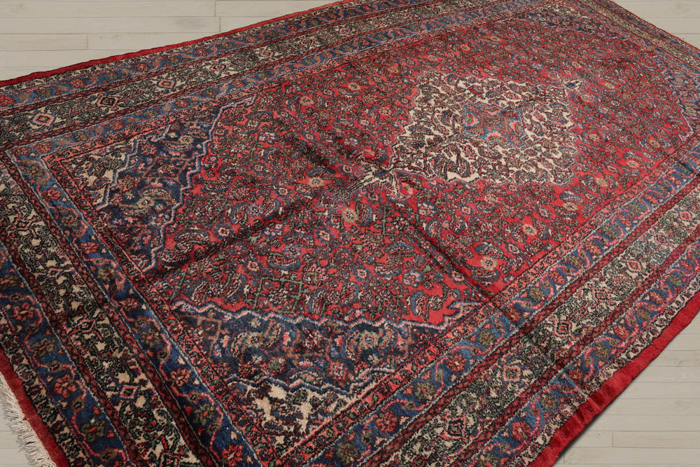 7x11 Red, Ivory, Blue Color Hand Knotted Tabriz 100% Wool Traditional Oriental Rug