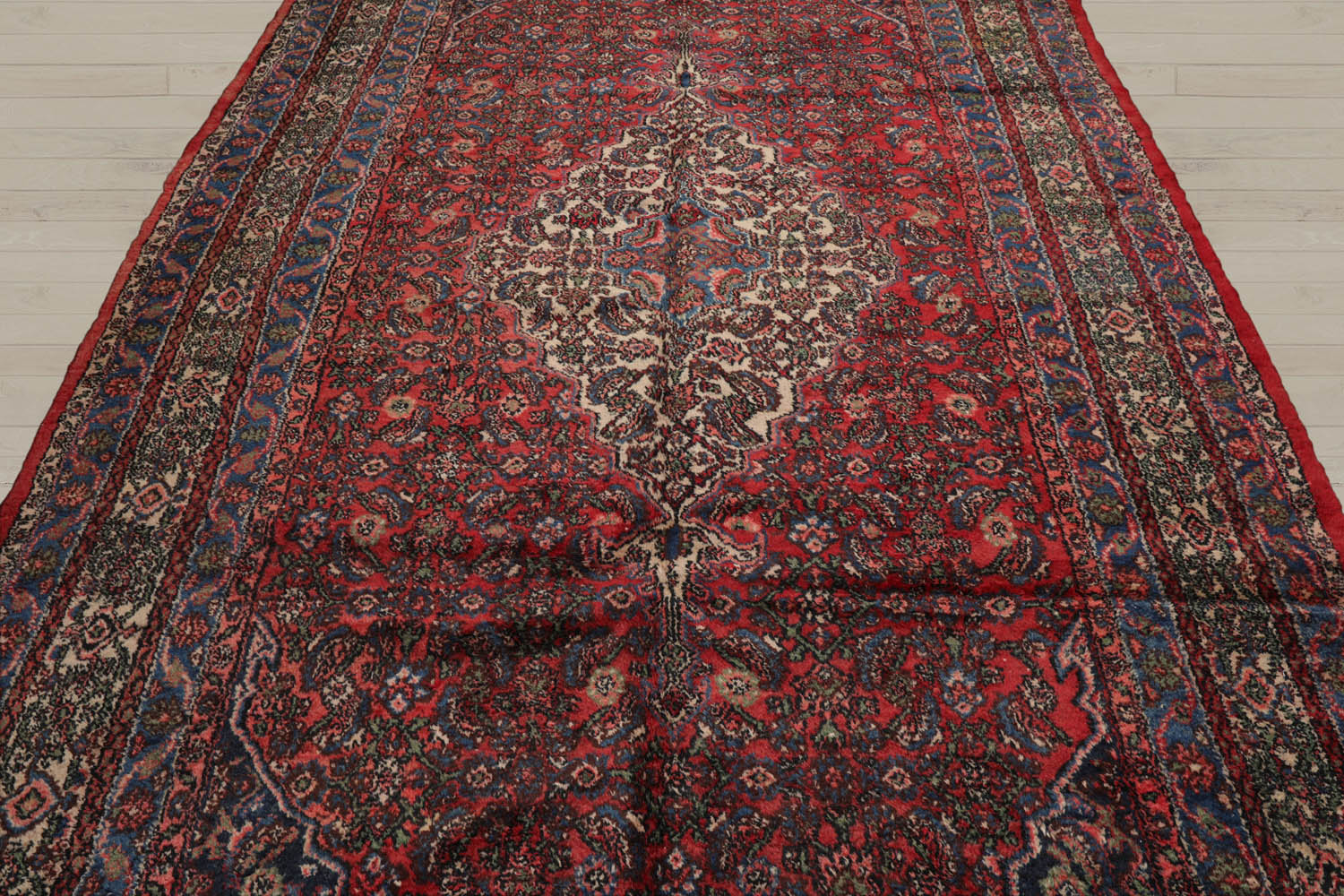7x11 Red, Ivory, Blue Color Hand Knotted Tabriz 100% Wool Traditional Oriental Rug