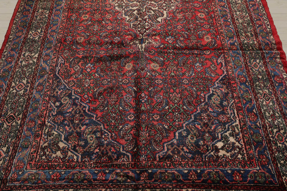 7x11 Red, Ivory, Blue Color Hand Knotted Tabriz 100% Wool Traditional Oriental Rug