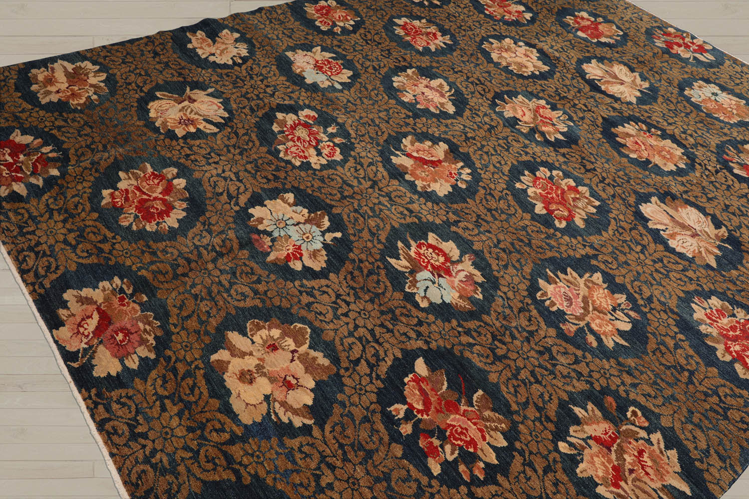 8x10 Blue, Brown, Beige Color Hand Knotted  100% Wool Transitional Oriental Rug