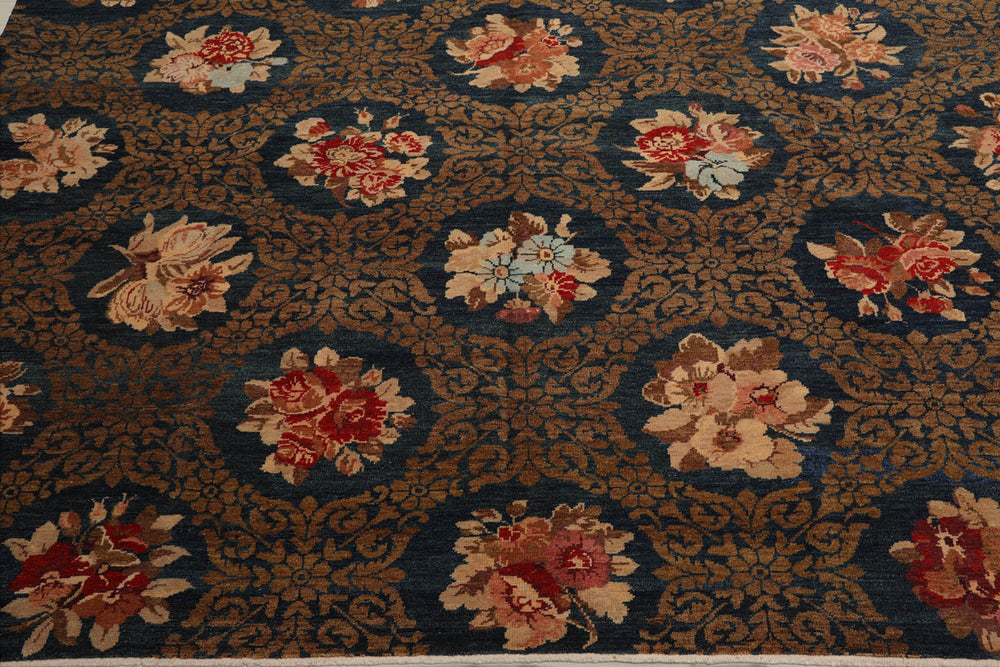 8x10 Blue, Brown, Beige Color Hand Knotted  100% Wool Transitional Oriental Rug