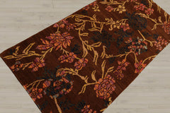 Runner Brown, Gold, Navy Color Hand Knotted  100% Wool Transitional Oriental Rug
