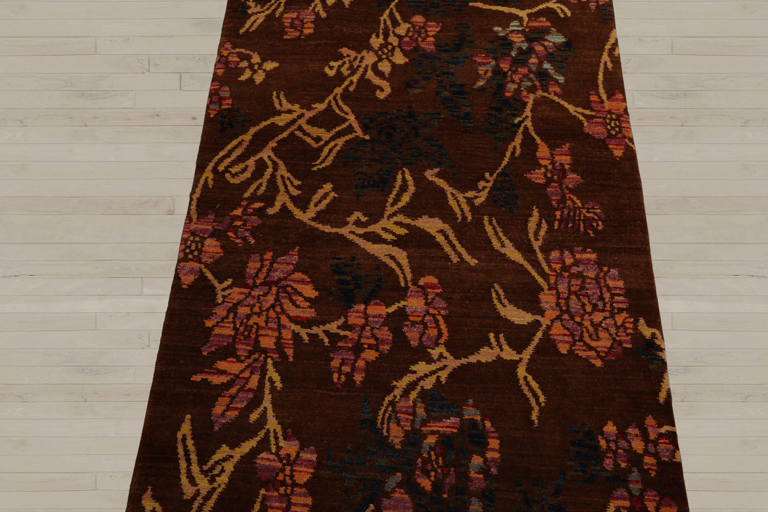 Runner Brown, Gold, Navy Color Hand Knotted  100% Wool Transitional Oriental Rug