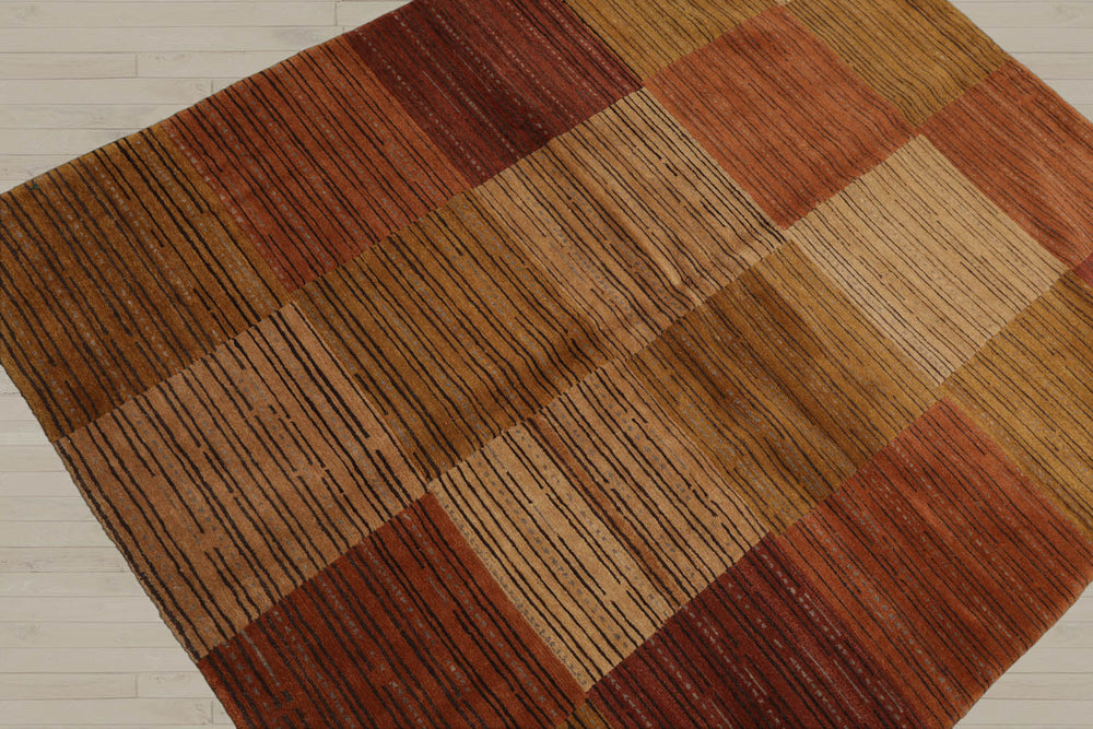 4x6 Rust, Gold, Tan Color Hand Knotted  100% Wool Modern Oriental Rug